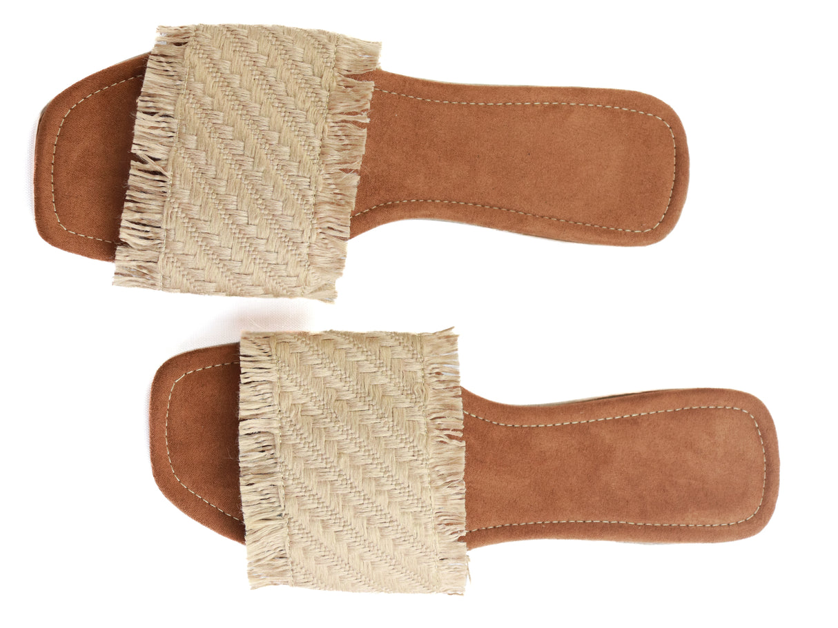 Natural Woven Slide Sandals - Rustic Comfort and Effortless Style
