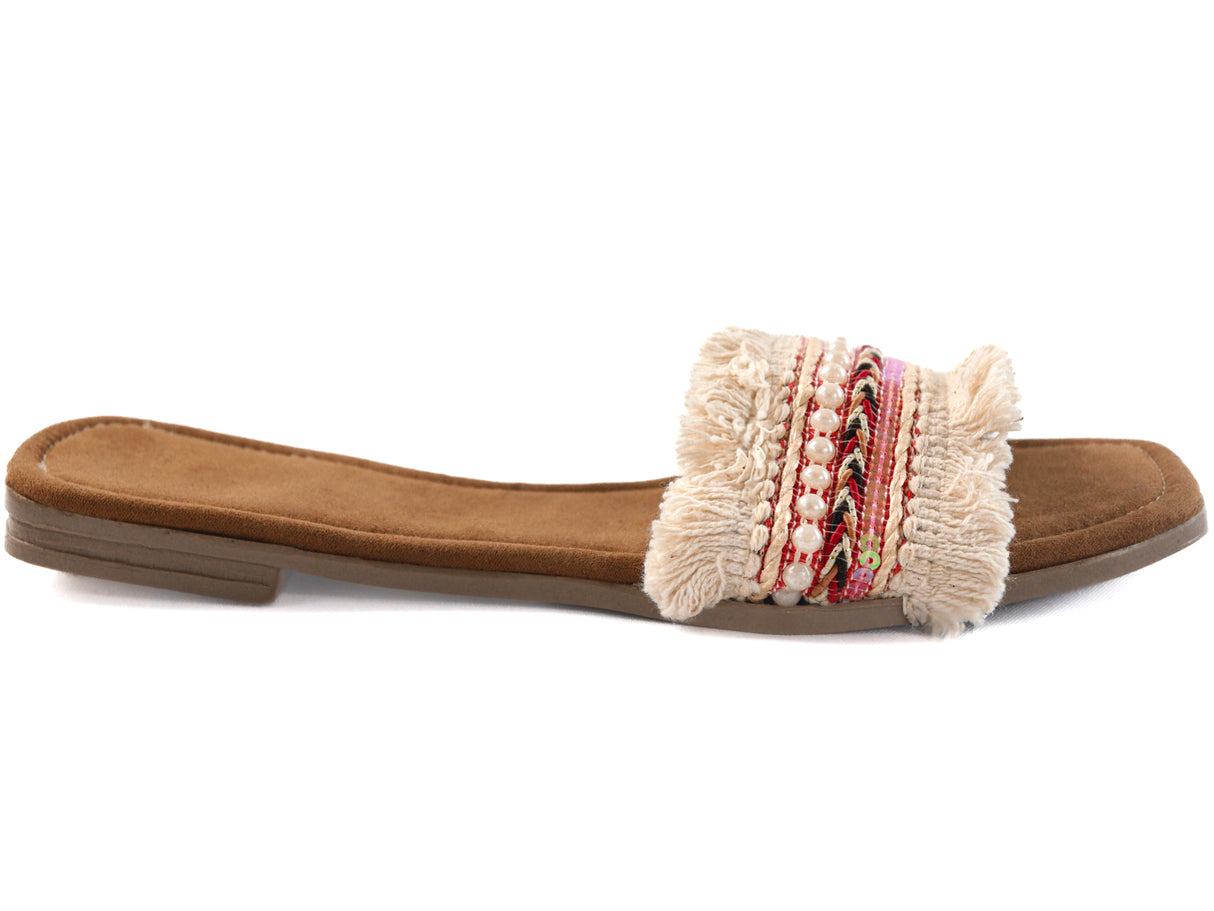 Boho-Inspired Fringed Slide Sandals - Artisan Style and Comfort