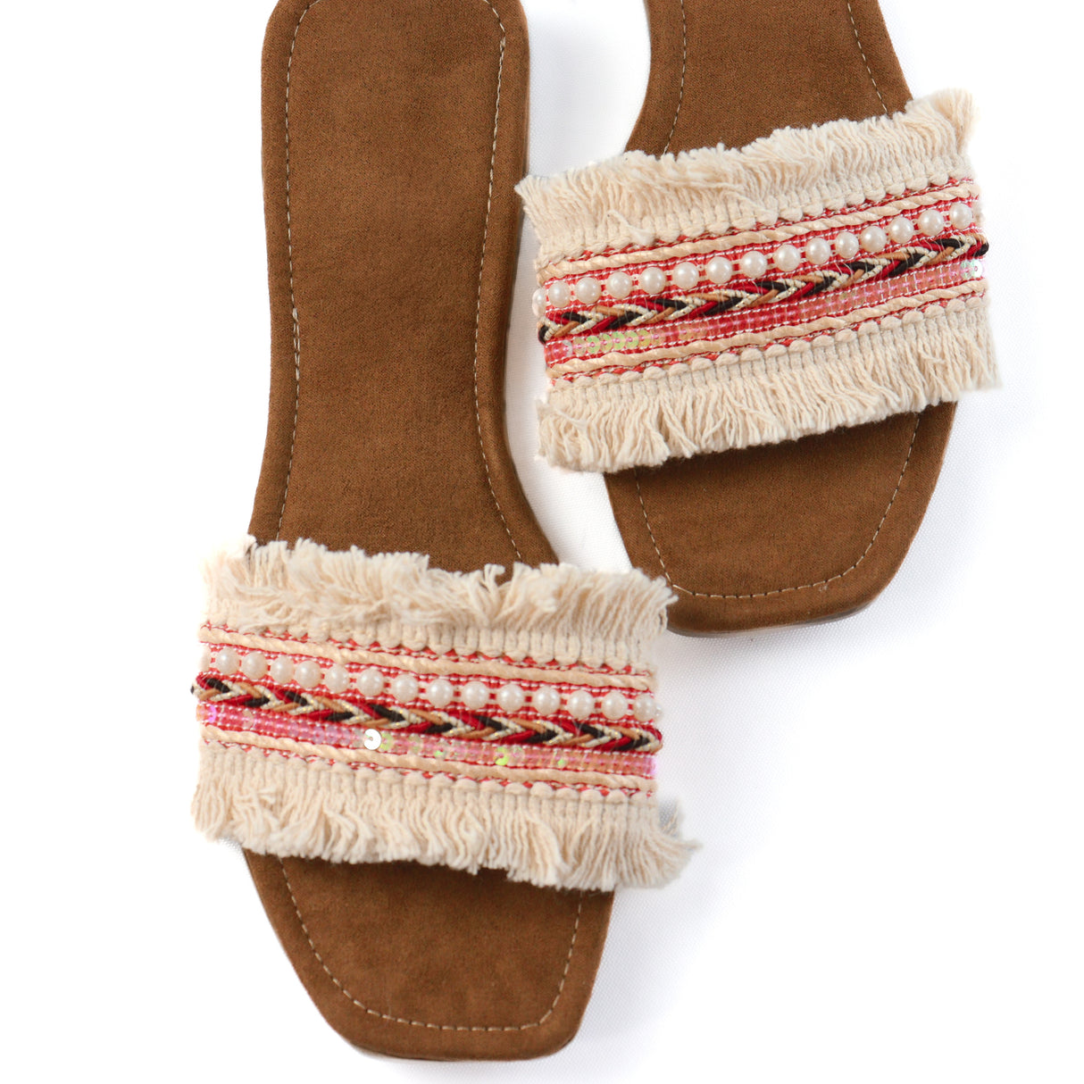 Boho-Inspired Fringed Slide Sandals - Artisan Style and Comfort