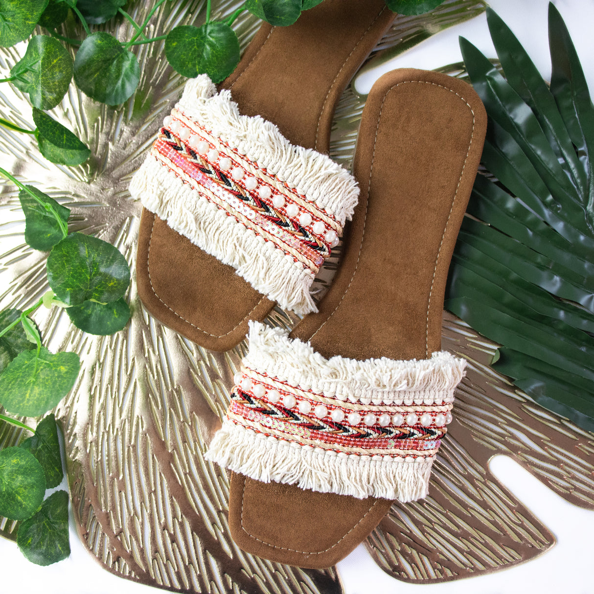 Boho-Inspired Fringed Slide Sandals - Artisan Style and Comfort